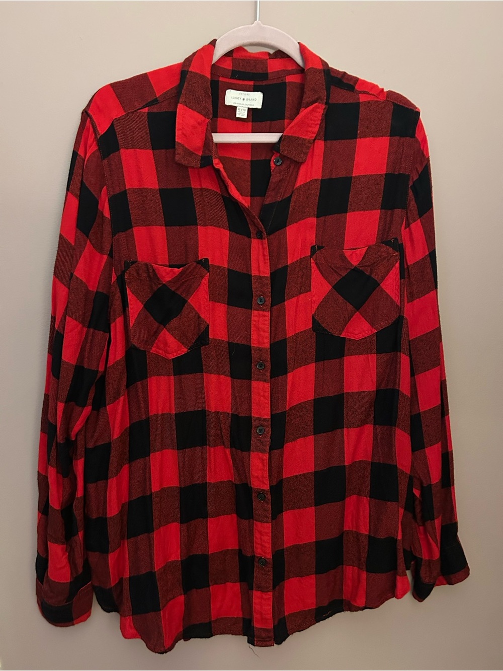 Lucky Brand Red and Black Plaid Flannel Shirt